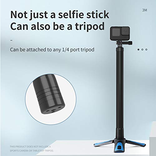 TELESIN 3M/118 Long Carbon Fiber Handheld Selfie Stick Monopie de Poste Extensible para GoPro MAX Hero 10 9 8 7 6 5 Cámara de acción dji OSMO Negra Insta 360 One R One X y Otras cámaras de acción