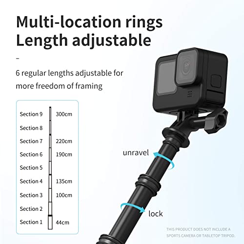 TELESIN 3M/118 Long Carbon Fiber Handheld Selfie Stick Monopie de Poste Extensible para GoPro MAX Hero 10 9 8 7 6 5 Cámara de acción dji OSMO Negra Insta 360 One R One X y Otras cámaras de acción