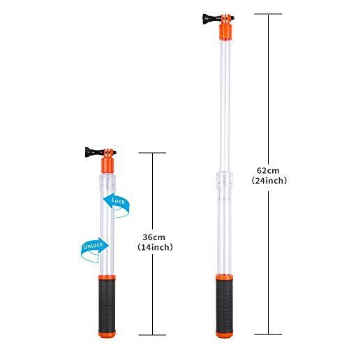 TELESIN Extensible 14" ~ 24" Poste Telescópico Selfie Stick Palo Flotante / Agarre de Mano Impermeable con Soporte Clip Remoto para GoPro Hero 2018/7/6/5/4/3, SJCAM, Xiaomi Yi Cámara Accesorios