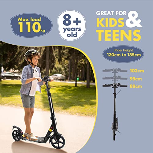 TENBOOM Patinete para niños de 10 años, para adultos, 2 frenos, ruedas de 200 mm, de aluminio, altura regulable