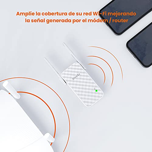 Tenda N300 A9 Repetidor WiFi, Extensor de Red, Inalámbrico Ampliardor 300 Mbps, 2 Antenas Externas, WPS Botón, Play y Plug, Indicador LED de Señal, Fácil Configuración, Compatible con Módem y Router