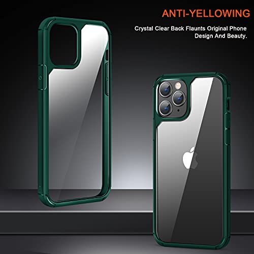 TENDLIN Crystal Clear Funda iPhone 11 Pro MAX, Carcasa Protectora Anti Choques con PC Transparente Duro Panel Posterior y Marco de TPU Suave [Nunca-Amarillo] Slim Case - Verde Oscuro