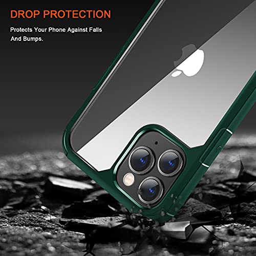 TENDLIN Crystal Clear Funda iPhone 11 Pro MAX, Carcasa Protectora Anti Choques con PC Transparente Duro Panel Posterior y Marco de TPU Suave [Nunca-Amarillo] Slim Case - Verde Oscuro