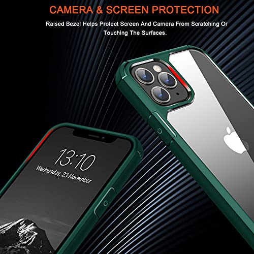 TENDLIN Crystal Clear Funda iPhone 11 Pro MAX, Carcasa Protectora Anti Choques con PC Transparente Duro Panel Posterior y Marco de TPU Suave [Nunca-Amarillo] Slim Case - Verde Oscuro