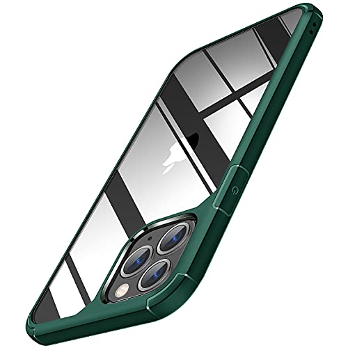 TENDLIN Crystal Clear Funda iPhone 11 Pro MAX, Carcasa Protectora Anti Choques con PC Transparente Duro Panel Posterior y Marco de TPU Suave [Nunca-Amarillo] Slim Case - Verde Oscuro