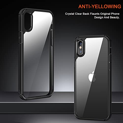 TENDLIN Crystal Clear Funda iPhone XS MAX, Carcasa Protectora Anti Choques con PC Transparente Duro Panel Posterior y Marco de TPU Suave [Nunca-Amarillo] Slim Case - Negro