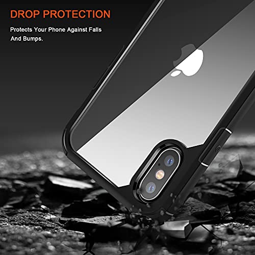 TENDLIN Crystal Clear Funda iPhone XS MAX, Carcasa Protectora Anti Choques con PC Transparente Duro Panel Posterior y Marco de TPU Suave [Nunca-Amarillo] Slim Case - Negro