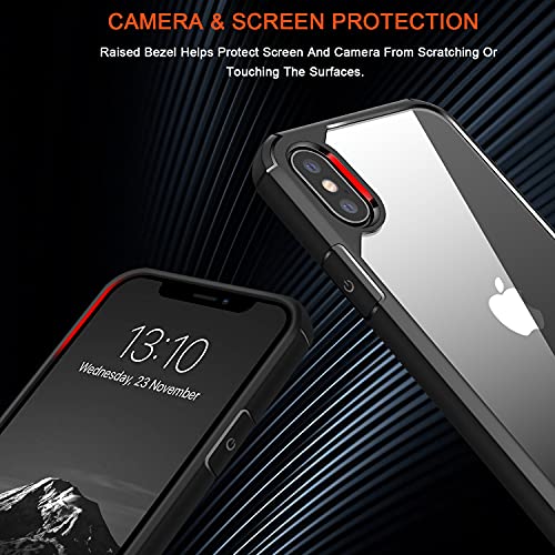 TENDLIN Crystal Clear Funda iPhone XS MAX, Carcasa Protectora Anti Choques con PC Transparente Duro Panel Posterior y Marco de TPU Suave [Nunca-Amarillo] Slim Case - Negro