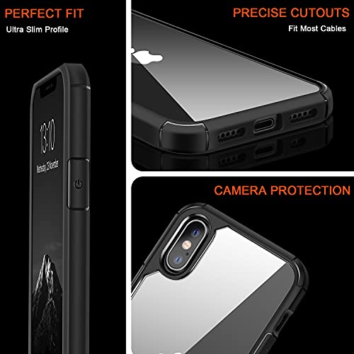 TENDLIN Crystal Clear Funda iPhone XS MAX, Carcasa Protectora Anti Choques con PC Transparente Duro Panel Posterior y Marco de TPU Suave [Nunca-Amarillo] Slim Case - Negro