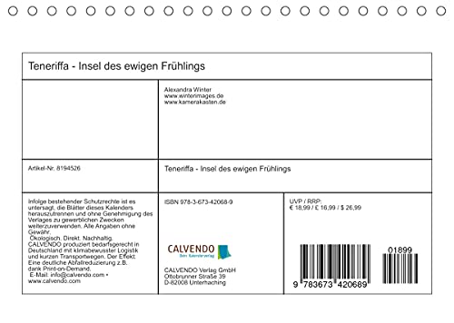 Teneriffa - Insel des ewigen Frühlings (Tischkalender 2022 DIN A5 quer): Farbenfrohe Landschaften bei mildem Klima - das ist Teneriffa! (Monatskalender, 14 Seiten )