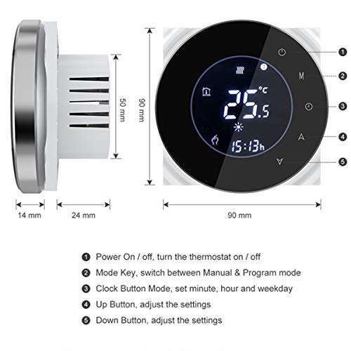 Termostato Wi-Fi per Caldaia a Gas,Termostato intelligente Schermo LCD(VA Schermo) Touch Button Retroilluminato Programmabile con Alexa e Telefono APP-Rotondo/Nero