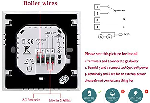 Termostato Wi-Fi per Caldaia a Gas,Termostato intelligente Schermo LCD(VA Schermo) Touch Button Retroilluminato Programmabile con Alexa e Telefono APP-Rotondo/Nero