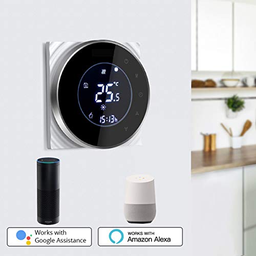 Termostato Wi-Fi per Caldaia a Gas,Termostato intelligente Schermo LCD(VA Schermo) Touch Button Retroilluminato Programmabile con Alexa e Telefono APP-Rotondo/Nero