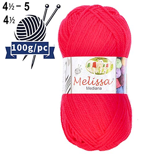 Tesosy 100g Acrilico Ovillo de Lana, 200m 100g = 50g * 2, para DIY Tejer y Ganchillo, Certificado OEKO-TEX Standard 100, Agujas Talla 4(1/2)-5, Rojo 8, Mediana