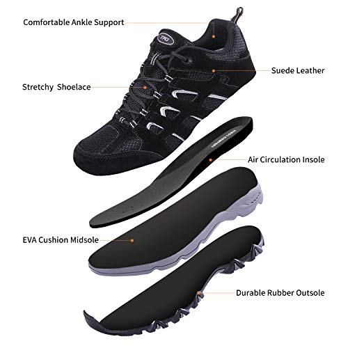 TFO Zapatos de Senderismo para Hombre, Impermeables, con Plantilla para el Tobillo, Antideslizantes, Ligeros, para Senderismo al Aire Libre, Negro Oscuro, 45 EU