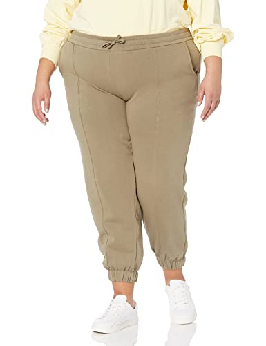 The Drop Dominique Pantalón Jogger Informal de Forro Polar Lavado con Costuras para Mujer, Verde Vetiver, XXL