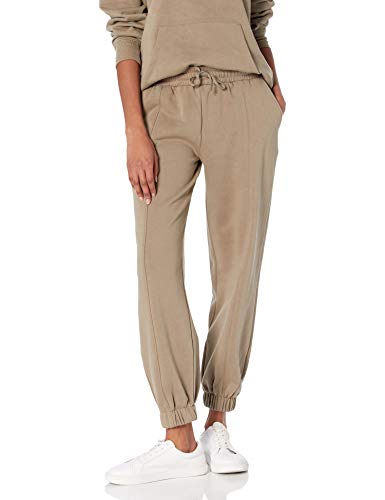 The Drop Dominique Pantalón Jogger Informal de Forro Polar Lavado con Costuras para Mujer, Verde Vetiver, XXL