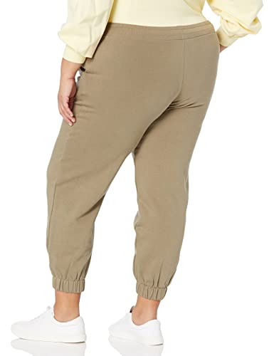 The Drop Dominique Pantalón Jogger Informal de Forro Polar Lavado con Costuras para Mujer, Verde Vetiver, XXL