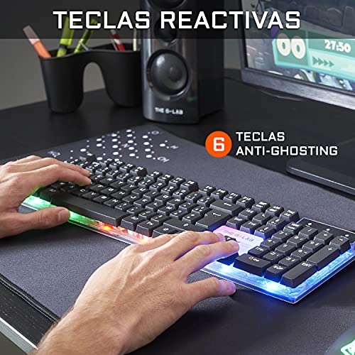 The G-Lab Combo Zinc Pack de Teclado Gaming USB y Ratón Multicolor Retroiluminación – Teclado Gaming QWERTY - Incluye Anti-Ghosting + Ratón Gaming 6 Botones 2400 dpi – PC PS4 Xbox One (Negro)