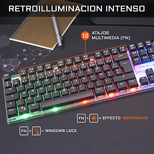 The G-Lab Combo Zinc Pack de Teclado Gaming USB y Ratón Multicolor Retroiluminación – Teclado Gaming QWERTY - Incluye Anti-Ghosting + Ratón Gaming 6 Botones 2400 dpi – PC PS4 Xbox One (Negro)