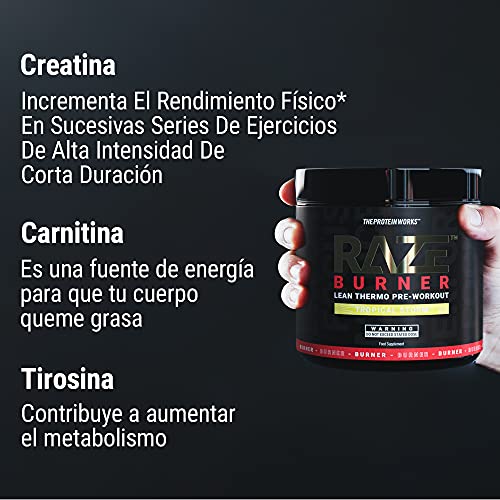 THE PROTEIN WORKS Raze Burner Pre Workout Powder | Termogénico | Cafeína, Carnitina Y Tirosina | | 30 Raciones, Cereza Ácida Y Manzana, 300 g