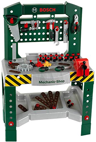 Theo Klein Banco De Trabajo De 77 Piezas Bosch, con Destornillador, Medidas: 57 Cm X 35 Cm X 86 Cm + 8497 Set De Construcción Multi Tech con Ixolino Bosch, Juguete para Niños A Partir De 3 Años