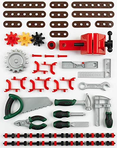 Theo Klein Banco De Trabajo De 77 Piezas Bosch, con Destornillador, Medidas: 57 Cm X 35 Cm X 86 Cm + 8497 Set De Construcción Multi Tech con Ixolino Bosch, Juguete para Niños A Partir De 3 Años
