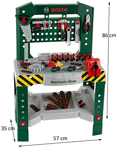 Theo Klein Banco De Trabajo De 77 Piezas Bosch, con Destornillador, Medidas: 57 Cm X 35 Cm X 86 Cm + 8497 Set De Construcción Multi Tech con Ixolino Bosch, Juguete para Niños A Partir De 3 Años