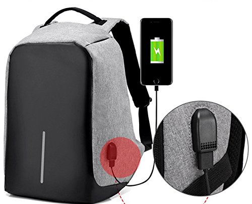 Theoutletablet® Mochila Portatil con Puerto De Carga Externa USB/Mochila Ligera Anti-Robo Escolares/Negocios/Viajes, etc… Color Gris