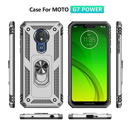 TiHen Funda Motorola Moto G7 Power Armor Carcasa con 360 Anillo iman Soporte Hard PC y Silicona TPU Bumper antigolpes Fundas Carcasas para Motorola Moto G7 Power, con Protector de Pantalla,Azul