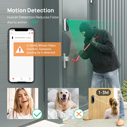 Timbre con Vídeo Inteligente, Timbre Con Cámara Inalámbrico Exterior Con 1080p, Detección De Movimiento, Visión Nocturna Compatible Con Alexa, Fácil Instalación, 2,4 Ghz