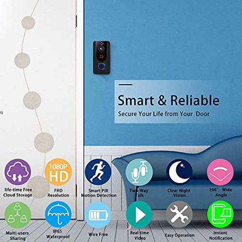 Timbre Inalámbrico con Cámara, Bextgoo HD 1080P Videoportero WiFi, portero automatico, Detección De Movimiento, Visión Nocturna, Almacenamiento En La Nube Cifrado Gratuito (NO se necesita tarjeta SD)