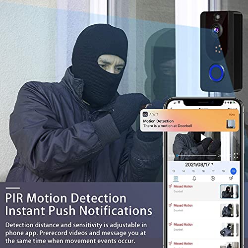 Timbre Inalámbrico con Cámara, Bextgoo HD 1080P Videoportero WiFi, portero automatico, Detección De Movimiento, Visión Nocturna, Almacenamiento En La Nube Cifrado Gratuito (NO se necesita tarjeta SD)