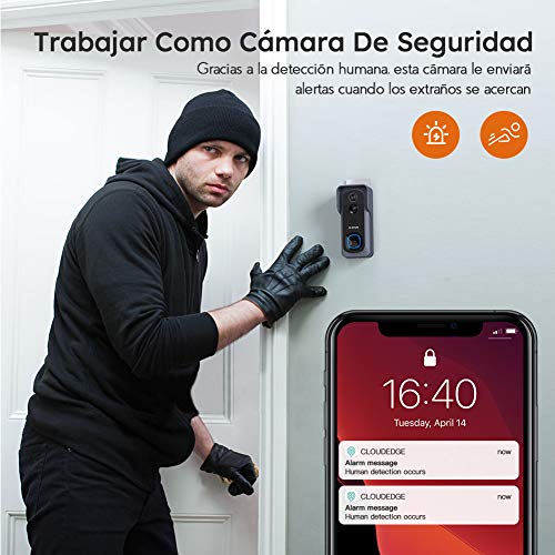 Timbre Inalámbrico con Cámara, BOIFUN HD 1080P Video Timbre Inteligente WiFi [Tarjeta SD 32G Instalada] Batería de 6700mAh, Visión Nocturna, Comunicación Bidireccional, IP66 Impermeable