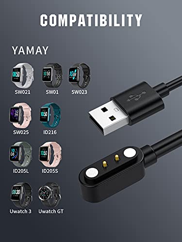 TiMOVO Cargador Compatible con YAMAY SW021/ID205L/SW023/ID205U/ID205S/ID206/Willful Sw021 Reloj Inteligente, Cable de Carga USB Magnético 100cm Accesorios Alimentación Reemplazo, Negro