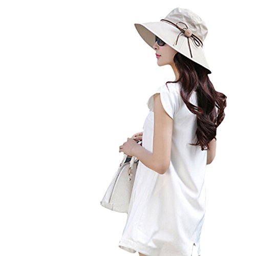 TININNA Sombrero de Algodón para Mujer Plegable y Ajustable - Visera - Protección del Sol - Verano, Playa, Viajes, UPF, Rayos UV. beige 56-58cm