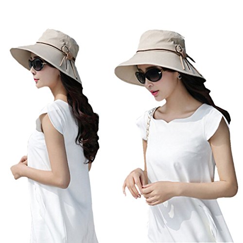 TININNA Sombrero de Algodón para Mujer Plegable y Ajustable - Visera - Protección del Sol - Verano, Playa, Viajes, UPF, Rayos UV. beige 56-58cm