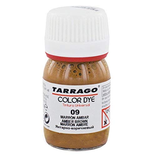 Tinte para Zapatos y Bolsos de Cuero y Textil con Esponja y Brocha | Cubre Rozaduras y Desgastes del Calzado | Gama de 90 colores ((09) Marrón Ambar)