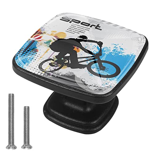 Tirador Para Muebles Ciclista Manija Del Cajón Cristal Perilla De Cajón Negro Pomo Para Muebles 4 Piezas Para Cocina Salón Baño 3x2.1x2 cm