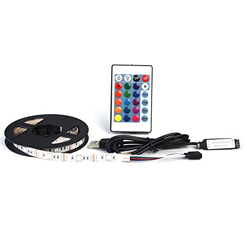 Tiras LED RGB 5050 DC 5V Tira LED de Luces LED con el Cable del USB y 24 Key Teledirigido, Tiras LED Tamaño 1 m / 2 m / 3 m / 4 m / 5 m disponible, No es Impermeable(1m 30LED)