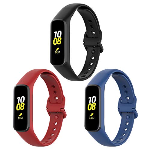 TLING 3 Piezas Correas para Samsung Galaxy Fit 2 Correas, Reemplazo Pulsera Transpirable Resistente al Sudor Silicona Pulsera Correa para Samsung Galaxy Fit 2, Negro + Rojo + Azul