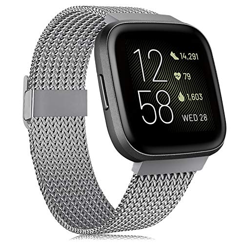 Tobheo Correa Compatible para Fitbit Versa/Versa Lite/Versa 2 Correa Mujer Hombre, Ajustable Pulsera Acero Inoxidable de Reemplazo Compatible para Fitbit Versa 2 (Sin Reloj)