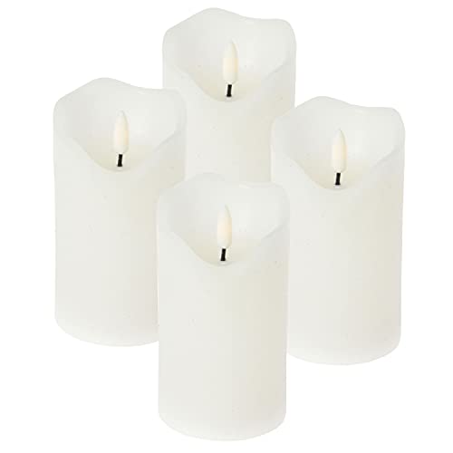 ToCi Juego de velas LED blancas con 4 velas de cera auténtica sin llama con mecha negra y temporizador, color blanco, diámetro 7,5 x 12,5 cm