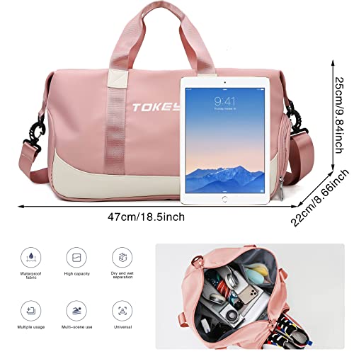 Tokeya Bolsa Viaje Mujer Hombre Plegable Deporte Bolso Mochila Weekender Playa Gimnasio Neceser Impermeable Grande Bolsos Maletas Regalo Navidad, Rosa