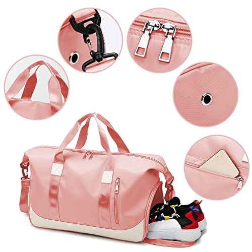 Tokeya Bolsa Viaje Mujer Hombre Plegable Deporte Bolso Mochila Weekender Playa Gimnasio Neceser Impermeable Grande Bolsos Maletas Regalo Navidad, Rosa