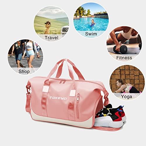 Tokeya Bolsa Viaje Mujer Hombre Plegable Deporte Bolso Mochila Weekender Playa Gimnasio Neceser Impermeable Grande Bolsos Maletas Regalo Navidad, Rosa