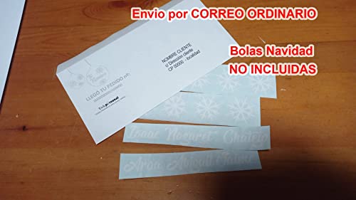 TOKPERSONAL 6 Nombres Adhesivos y 6 Copos DE Nieve Adhesivos para Pegar en Tus Bolas de Navidad (Solo Incluye LOS Nombres Y Copos Adhesivos, NO Incluye Las Bolas) - Color Blanco