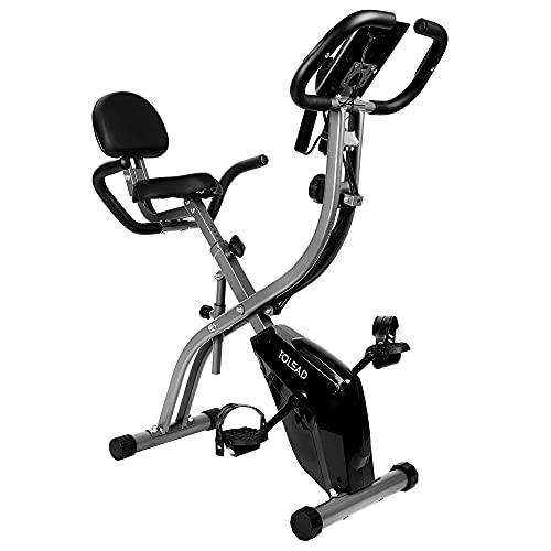 TOLEAD Bicicleta EstáTica Para Ejercicios Plegable De Forma X Con Pantalla LCD, Respaldo, Niveles De Resistencia De Magnética Ajustables y Sensores De Pulso De Mano (Gris)