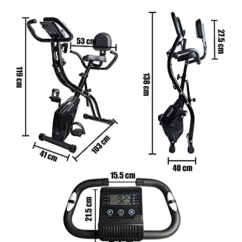 TOLEAD Bicicleta EstáTica Para Ejercicios Plegable De Forma X Con Pantalla LCD, Respaldo, Niveles De Resistencia De Magnética Ajustables y Sensores De Pulso De Mano (Negro)