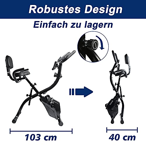 TOLEAD Bicicleta EstáTica Para Ejercicios Plegable De Forma X Con Pantalla LCD, Respaldo, Niveles De Resistencia De Magnética Ajustables y Sensores De Pulso De Mano (Negro)